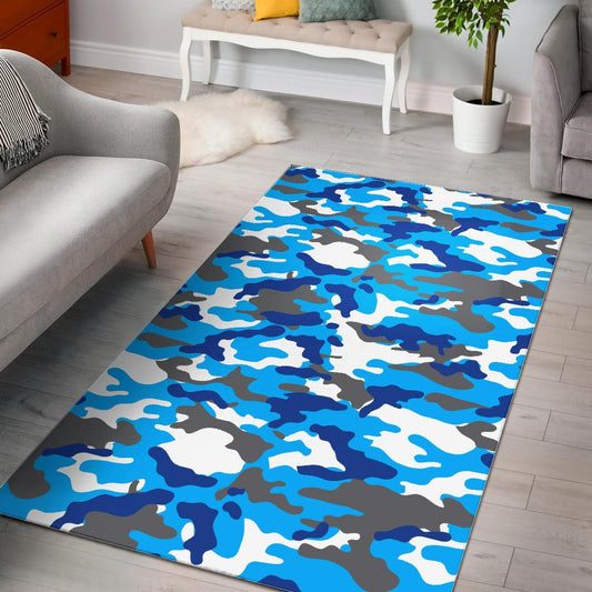 Blue Snow Camouflage Print Area Rug GearFrost