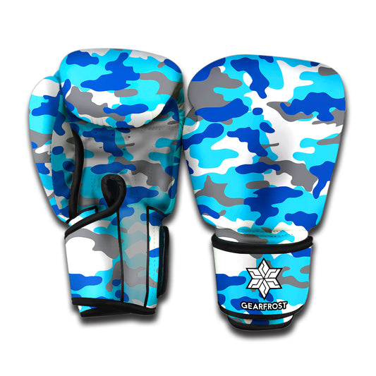 Blue Snow Camouflage Print Boxing Gloves