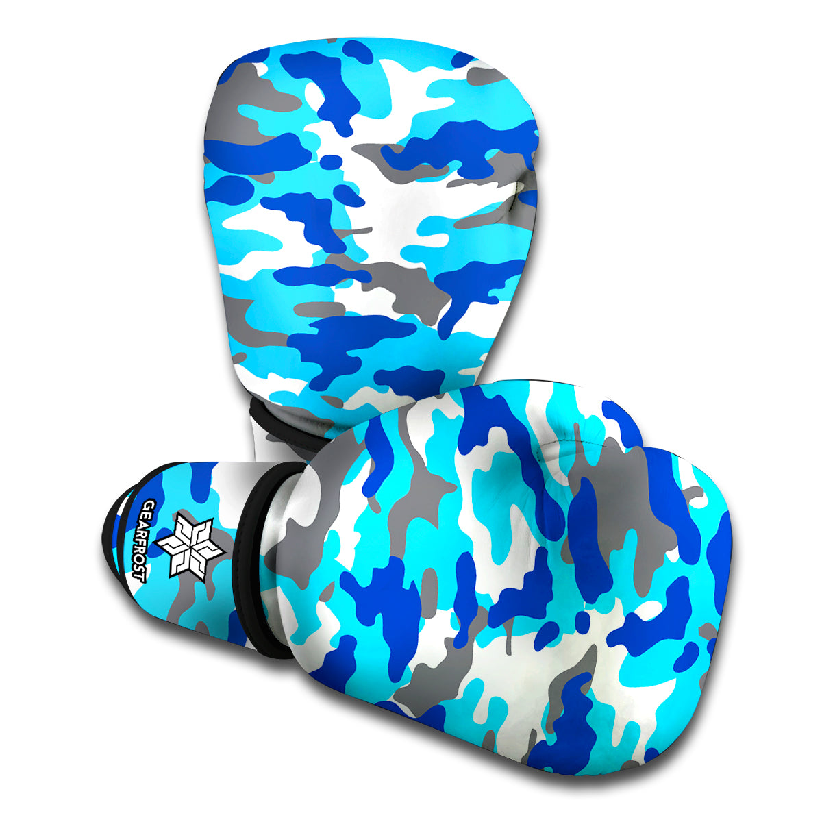 Blue Snow Camouflage Print Boxing Gloves