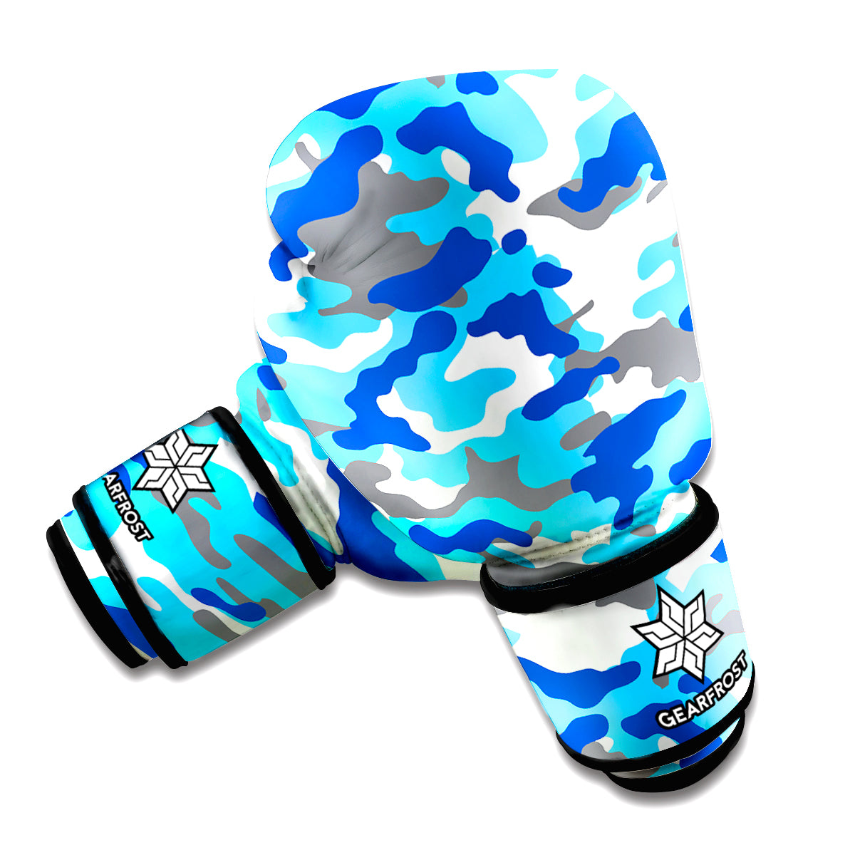 Blue Snow Camouflage Print Boxing Gloves