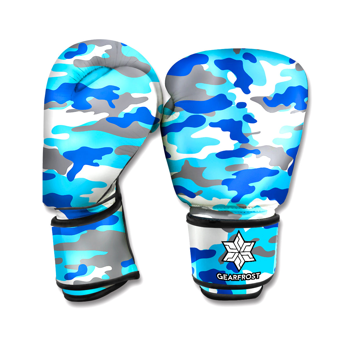 Blue Snow Camouflage Print Boxing Gloves