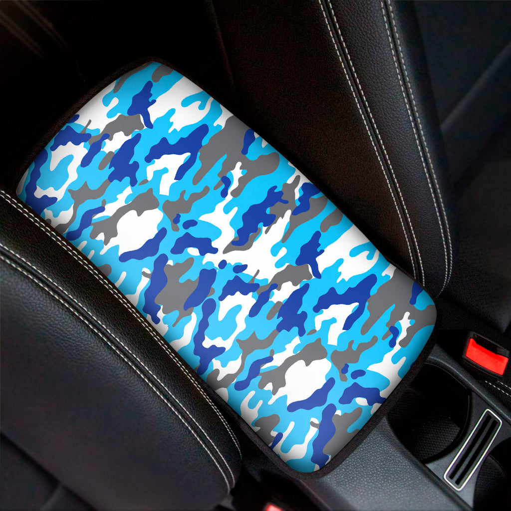 Blue Snow Camouflage Print Car Center Console Cover