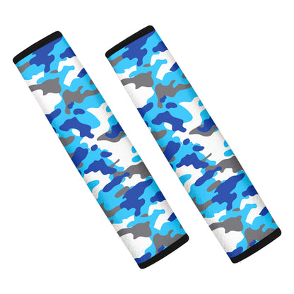 Blue Snow Camouflage Print Car Seat Belt Covers