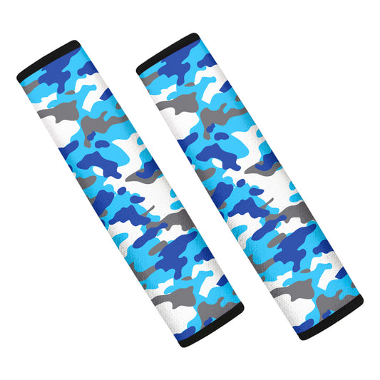 Blue Snow Camouflage Print Car Seat Belt Covers