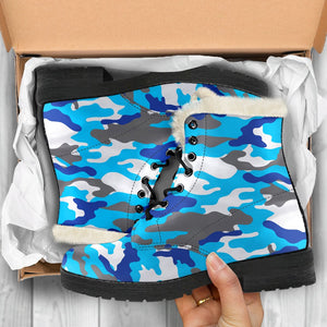 Blue Snow Camouflage Print Comfy Boots GearFrost