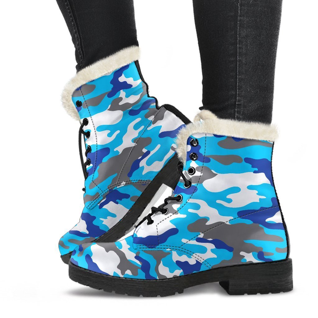 Blue Snow Camouflage Print Comfy Boots GearFrost