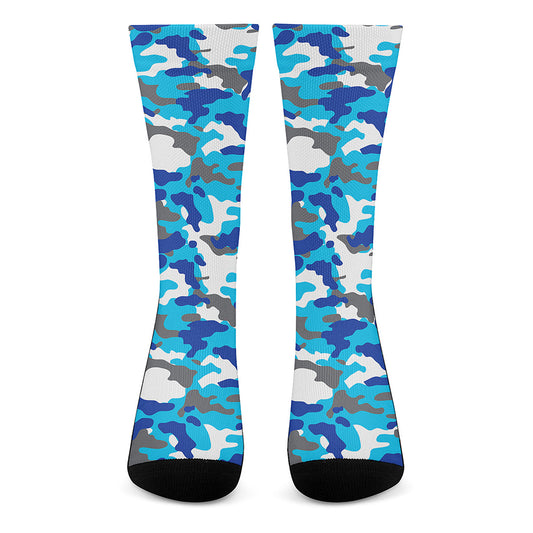 Blue Snow Camouflage Print Crew Socks