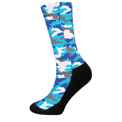 Blue Snow Camouflage Print Crew Socks
