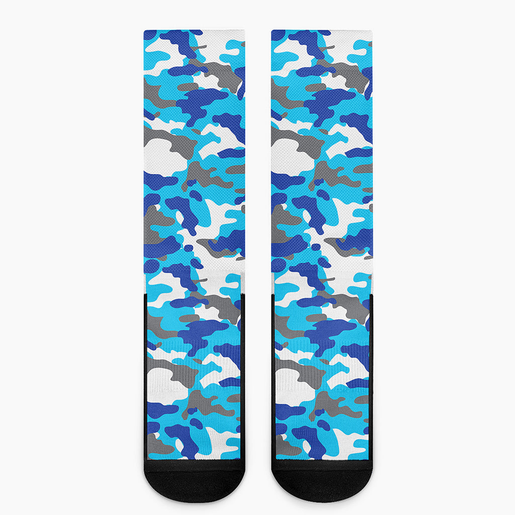 Blue Snow Camouflage Print Crew Socks