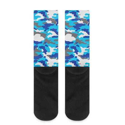 Blue Snow Camouflage Print Crew Socks