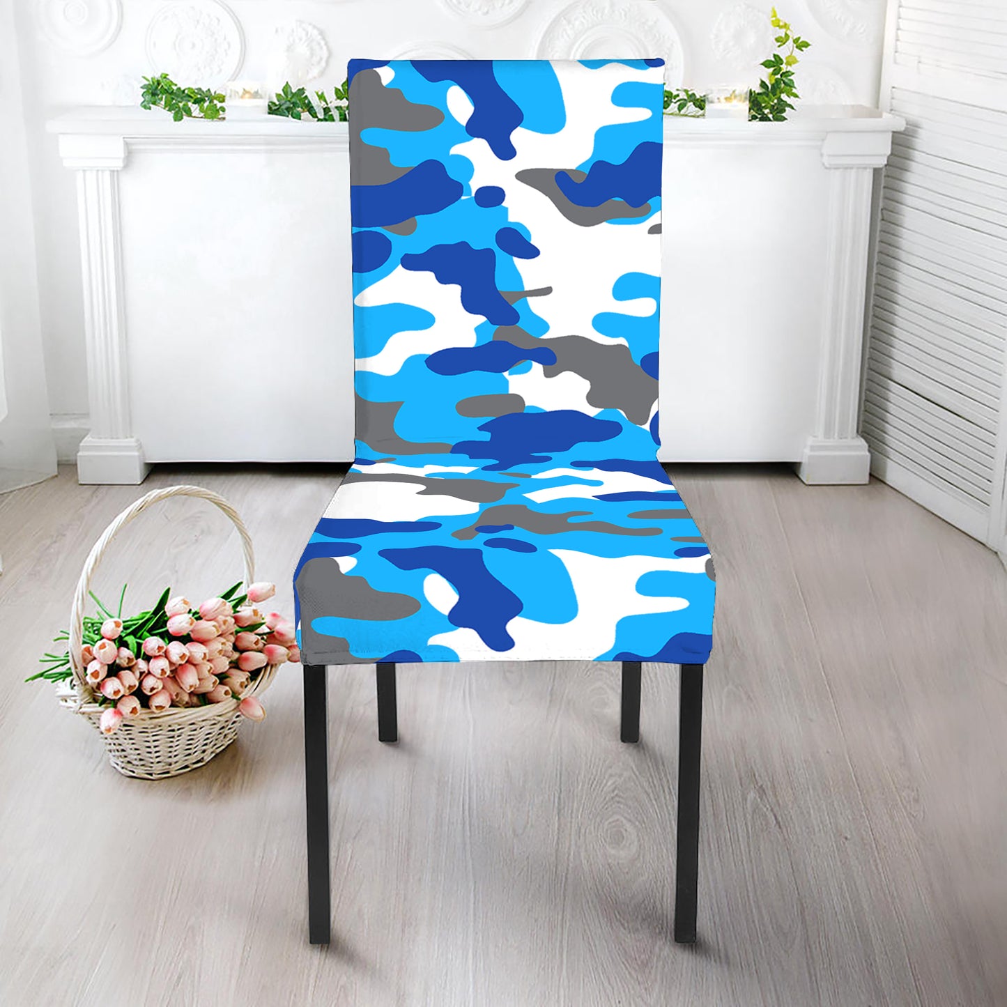 Blue Snow Camouflage Print Dining Chair Slipcover
