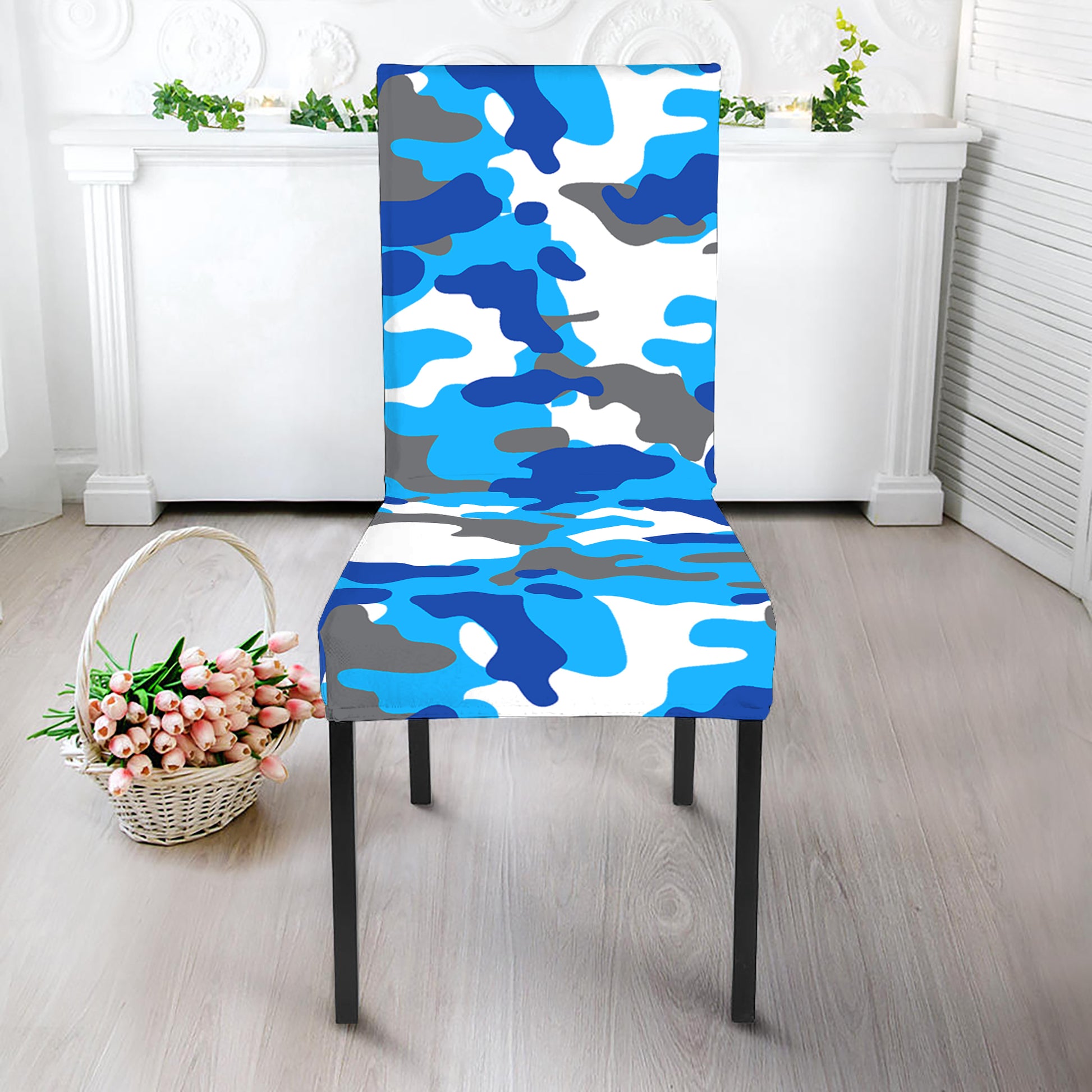 Blue Snow Camouflage Print Dining Chair Slipcover