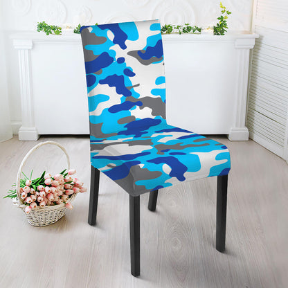 Blue Snow Camouflage Print Dining Chair Slipcover