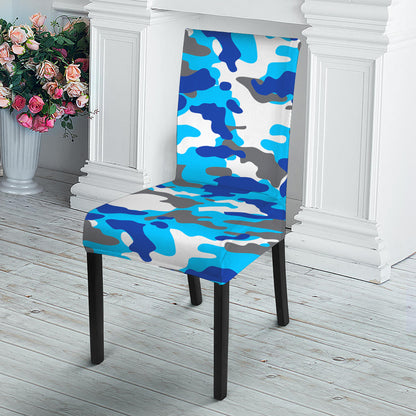 Blue Snow Camouflage Print Dining Chair Slipcover