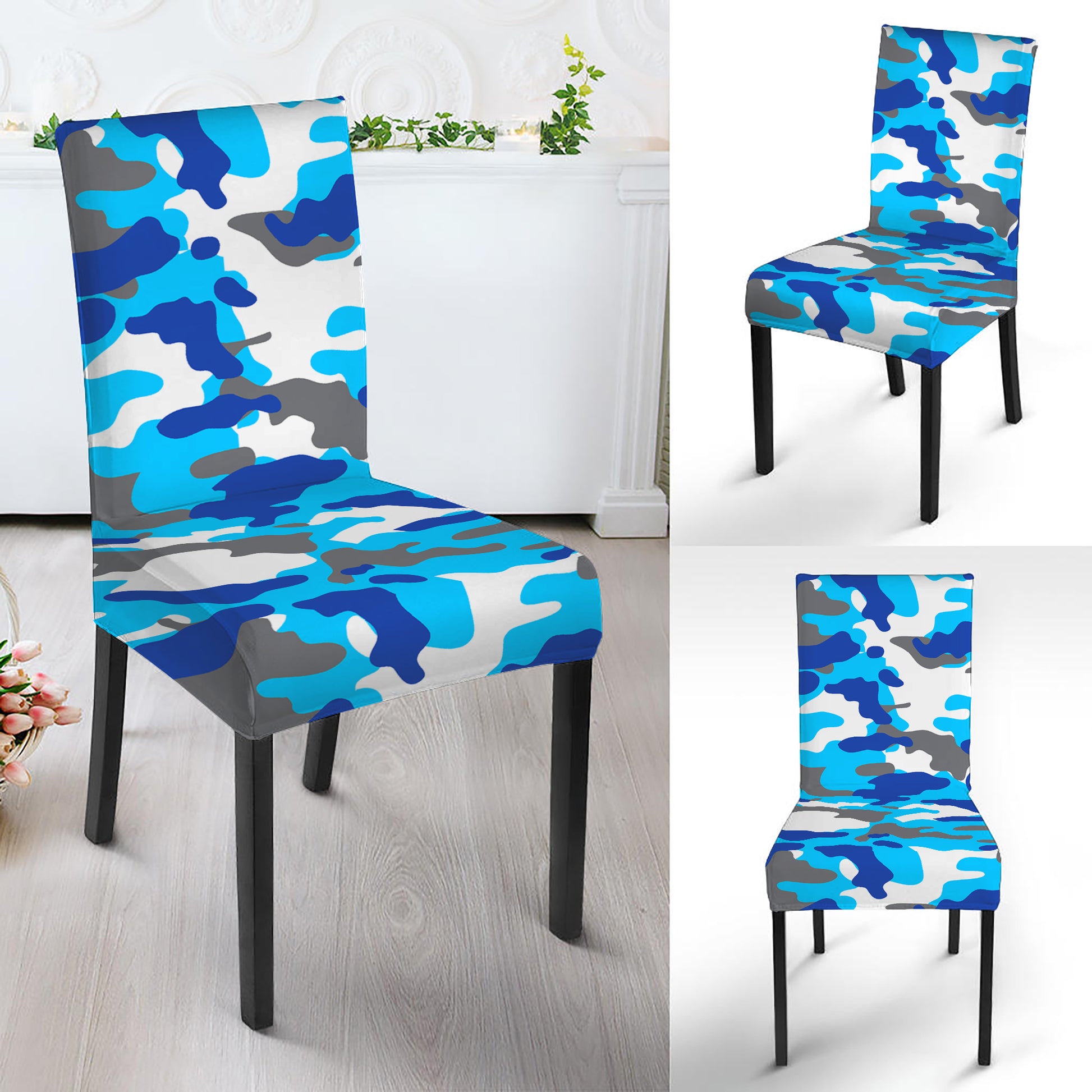 Blue Snow Camouflage Print Dining Chair Slipcover