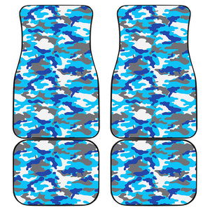 Blue Snow Camouflage Print Front and Back Car Floor Mats