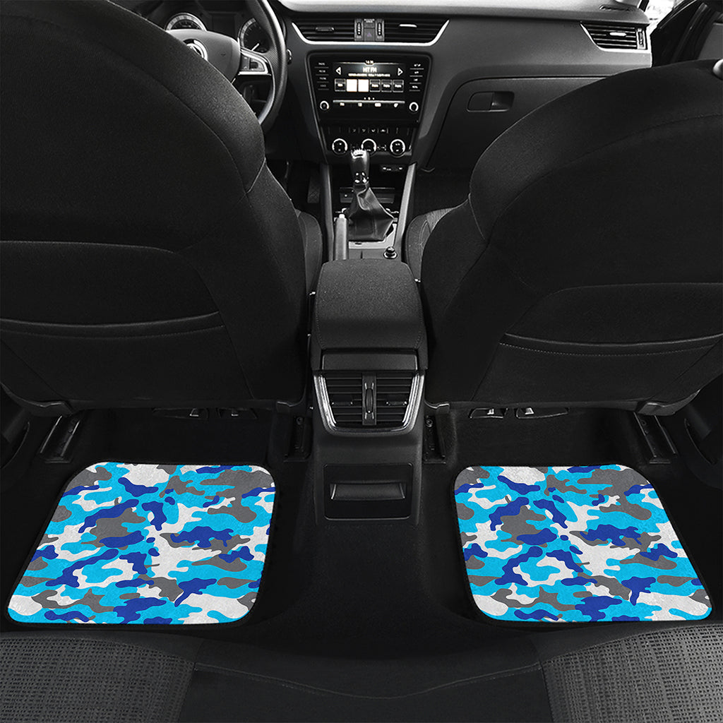 Blue Snow Camouflage Print Front and Back Car Floor Mats
