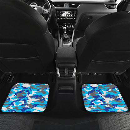 Blue Snow Camouflage Print Front and Back Car Floor Mats