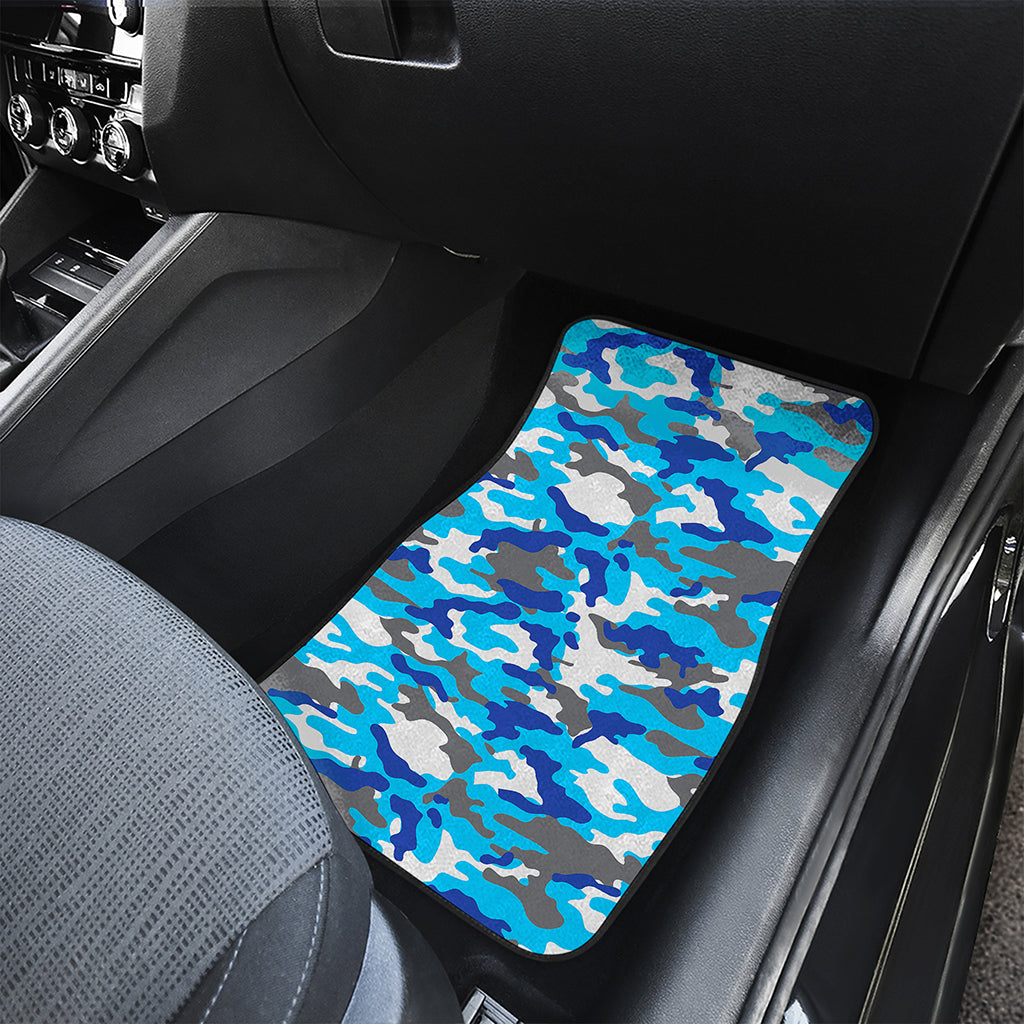 Blue Snow Camouflage Print Front Car Floor Mats