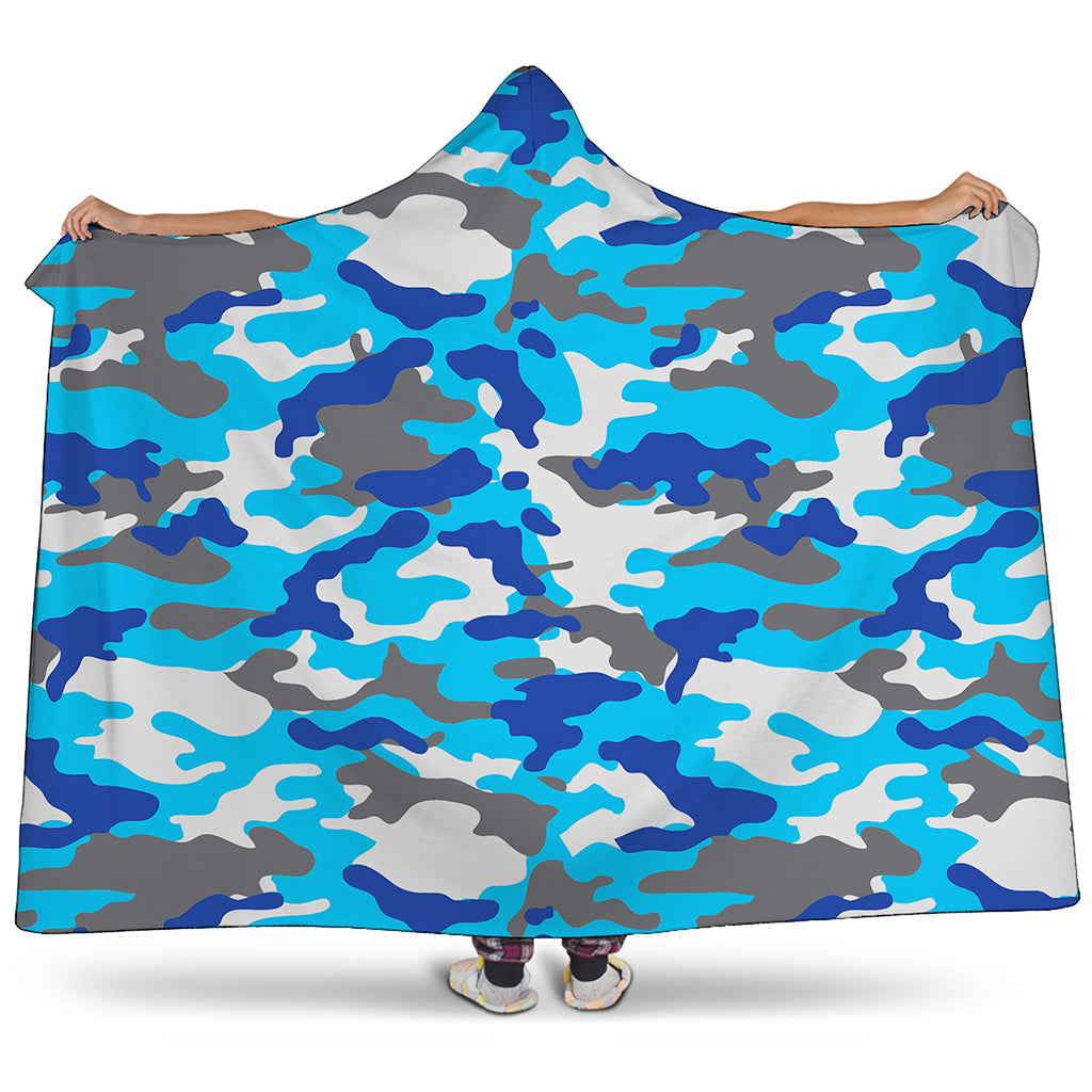 Blue Snow Camouflage Print Hooded Blanket