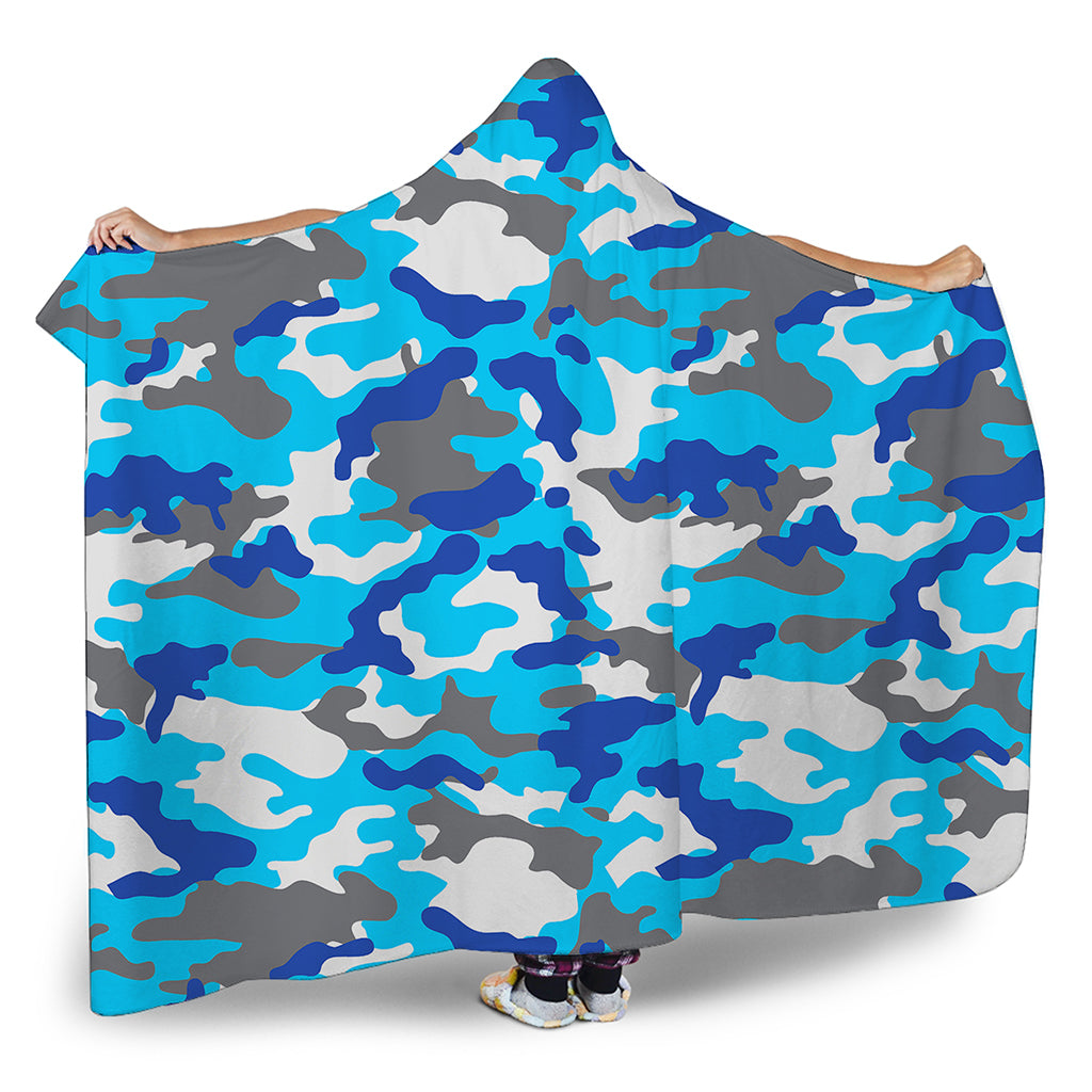Blue Snow Camouflage Print Hooded Blanket