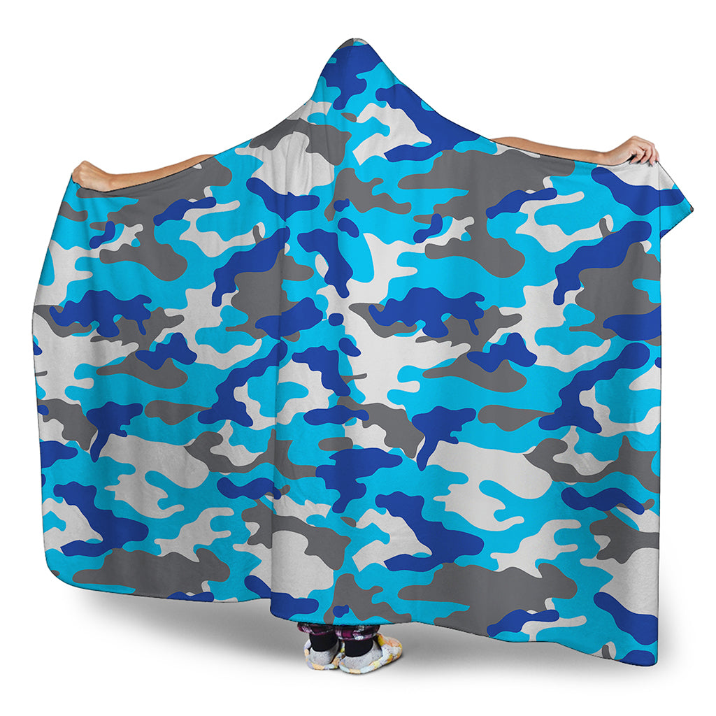 Blue Snow Camouflage Print Hooded Blanket