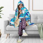 Blue Snow Camouflage Print Hooded Blanket