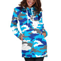 Blue Snow Camouflage Print Pullover Hoodie Dress