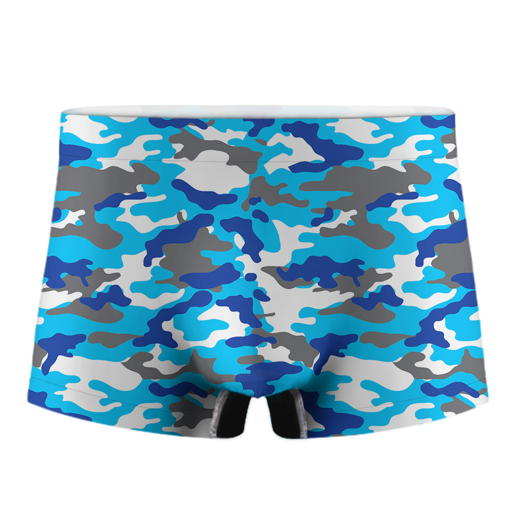 Blue Snow Camouflage Print Men's Boxer Briefs