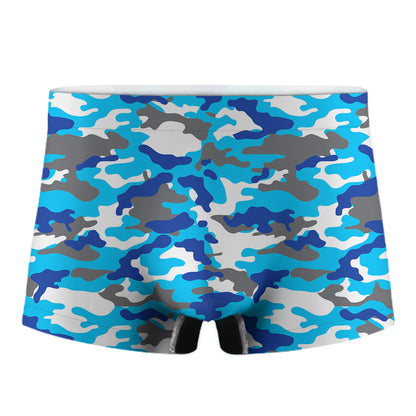 Blue Snow Camouflage Print Men's Boxer Briefs