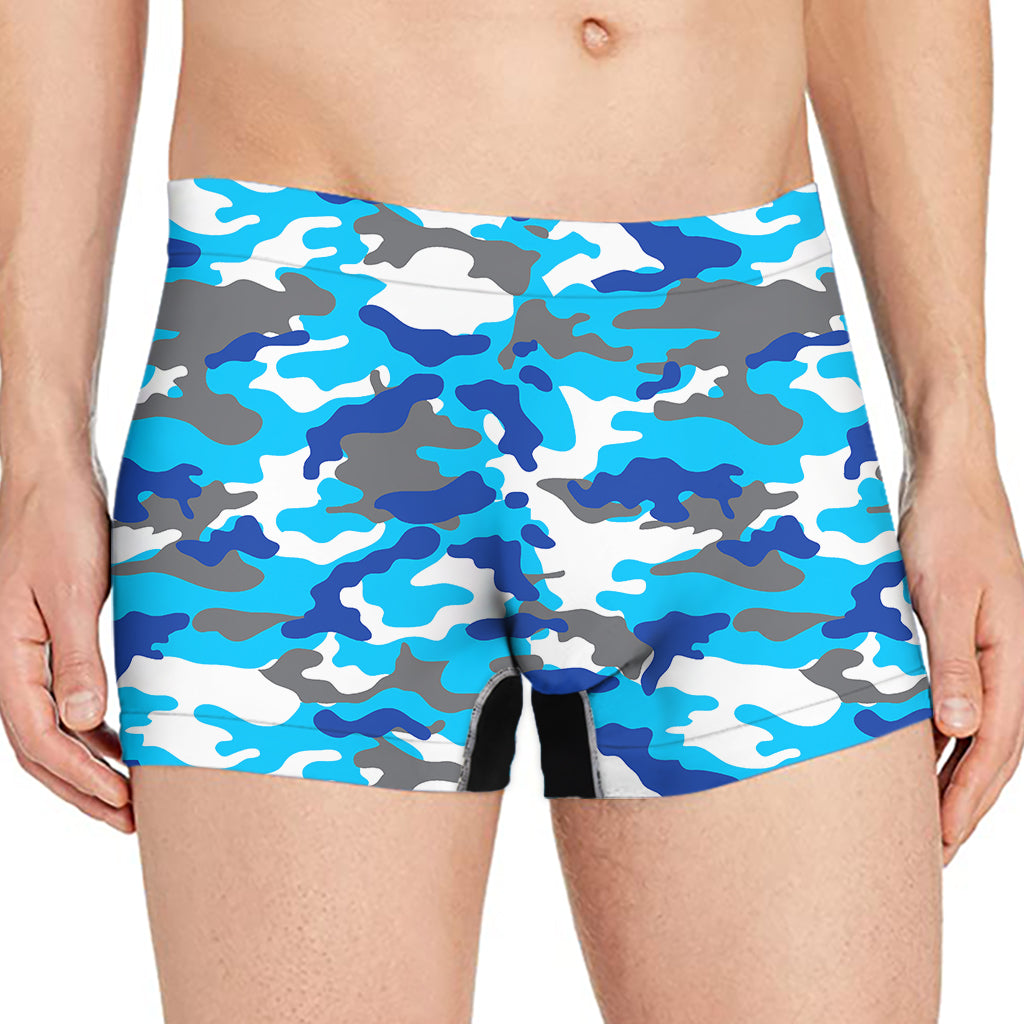 Blue Snow Camouflage Print Men's Boxer Briefs