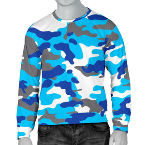 Blue Snow Camouflage Print Men's Crewneck Sweatshirt GearFrost