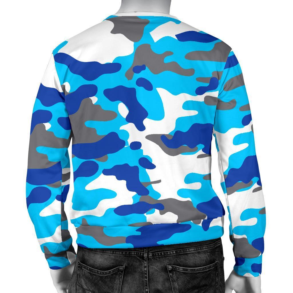 Blue Snow Camouflage Print Men's Crewneck Sweatshirt GearFrost