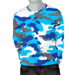 Blue Snow Camouflage Print Men's Crewneck Sweatshirt GearFrost