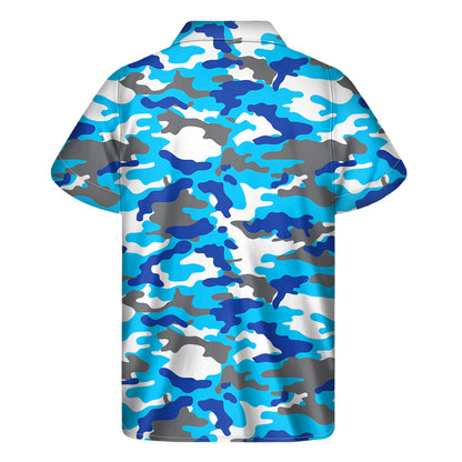 Blue Snow Camouflage Print Men's Short Sleeve Shirt