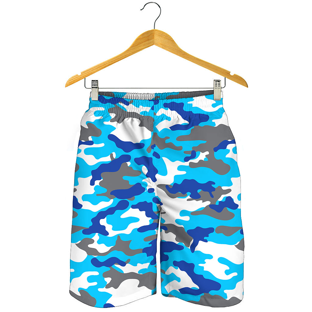 Blue Snow Camouflage Print Men's Shorts