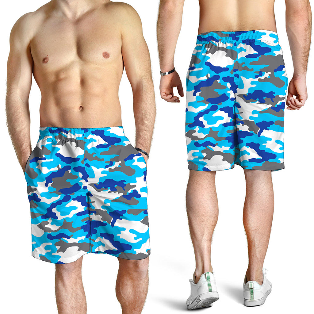 Blue Snow Camouflage Print Men's Shorts