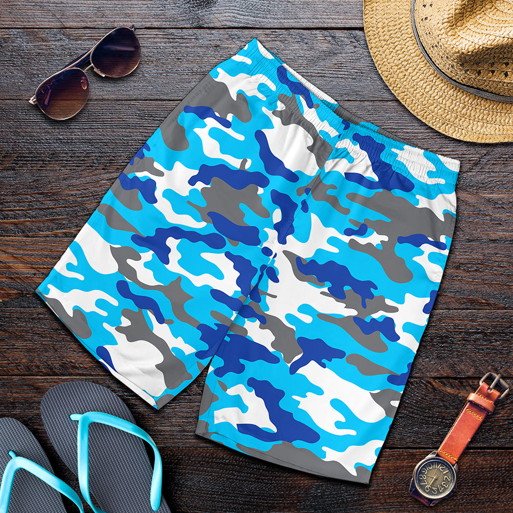 Blue Snow Camouflage Print Men's Shorts