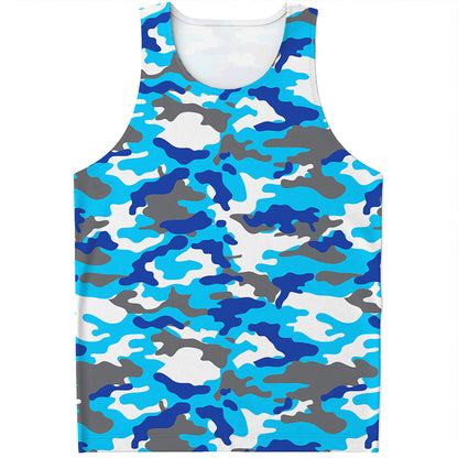 Blue Snow Camouflage Print Men's Tank Top