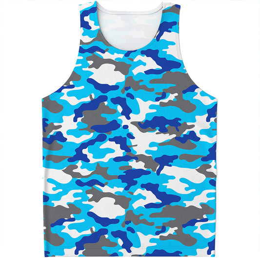 Blue Snow Camouflage Print Men's Tank Top