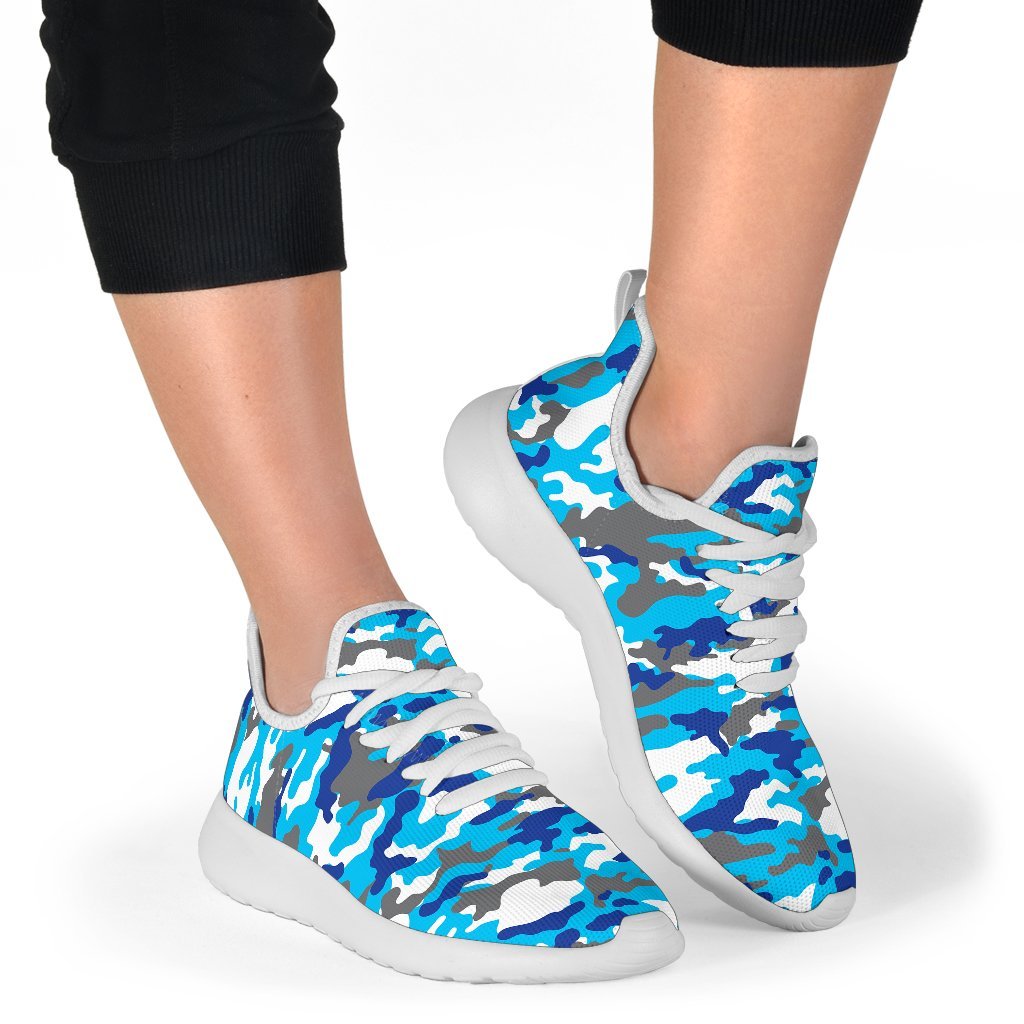 Blue Snow Camouflage Print Mesh Knit Shoes GearFrost