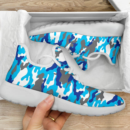 Blue Snow Camouflage Print Mesh Knit Shoes GearFrost
