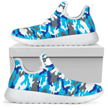 Blue Snow Camouflage Print Mesh Knit Shoes GearFrost