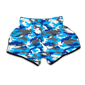 Blue Snow Camouflage Print Muay Thai Boxing Shorts