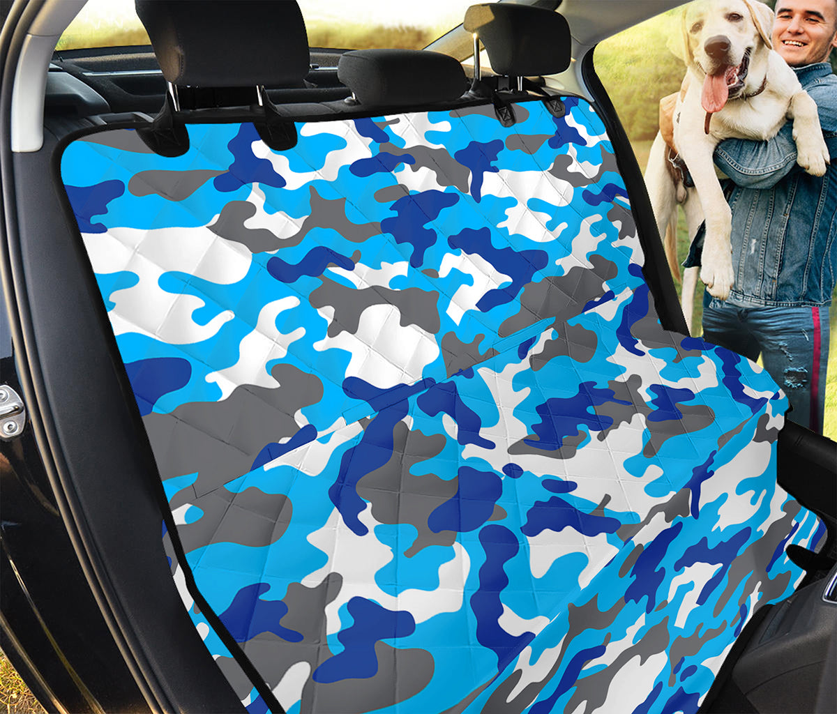 Blue Snow Camouflage Print Pet Car Back Seat Cover