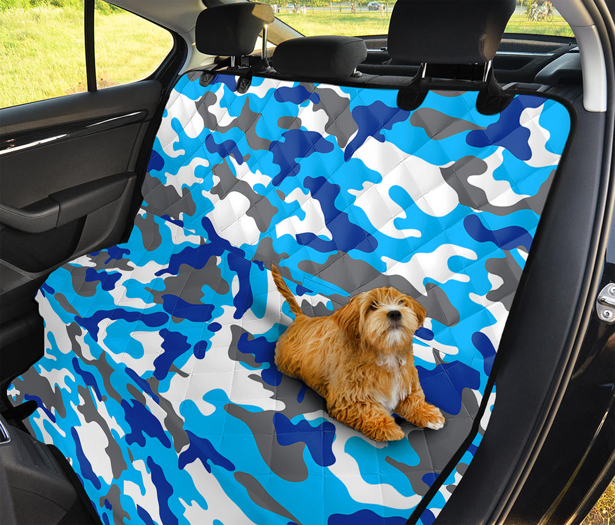 Blue Snow Camouflage Print Pet Car Back Seat Cover