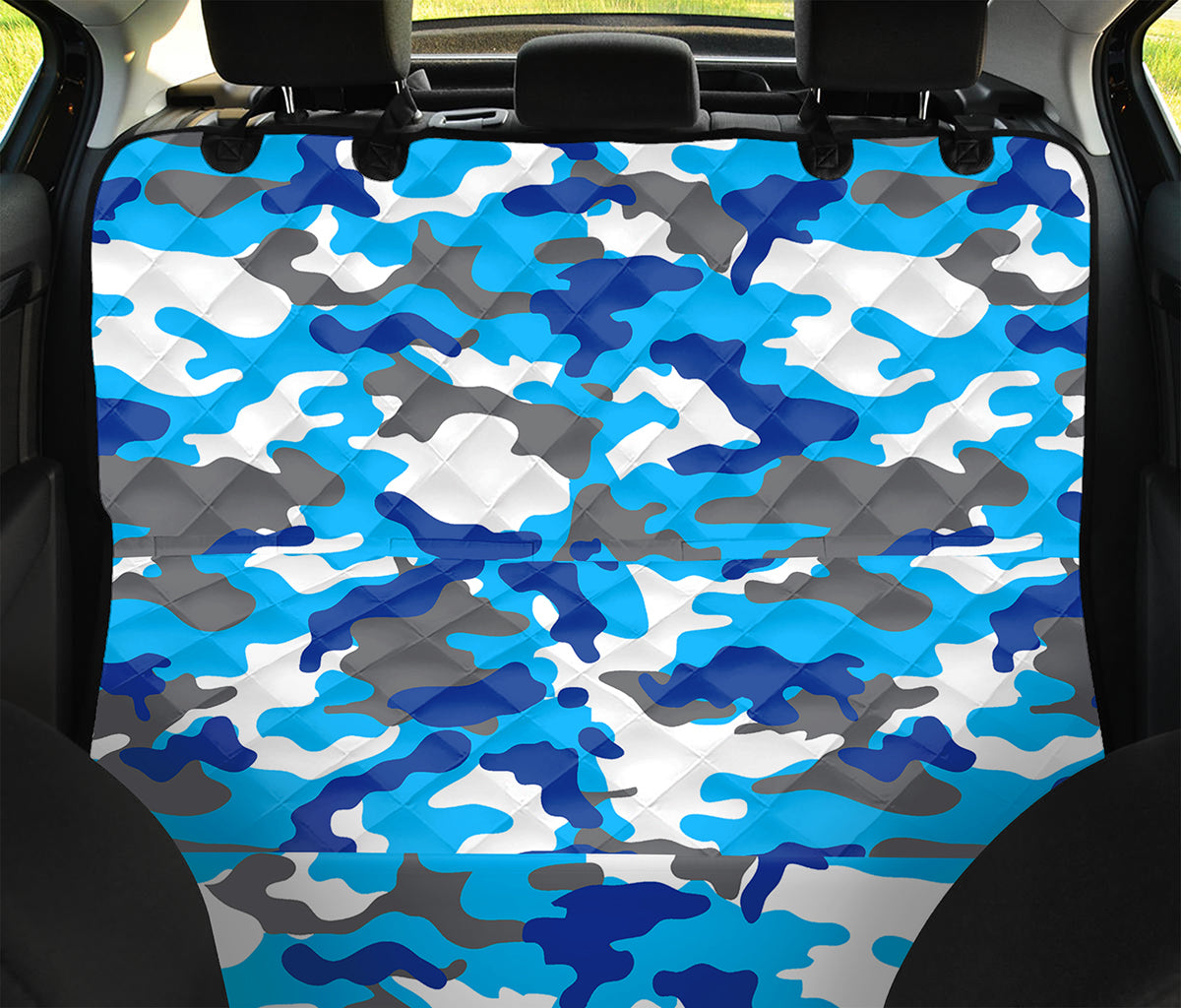 Blue Snow Camouflage Print Pet Car Back Seat Cover