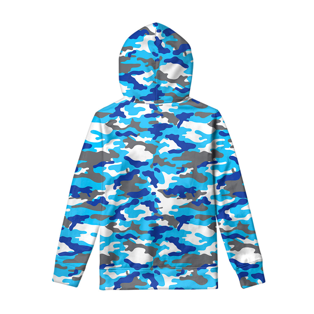 Blue Snow Camouflage Print Pullover Hoodie