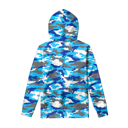 Blue Snow Camouflage Print Pullover Hoodie