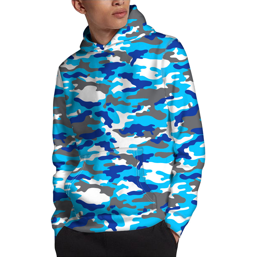 Blue Snow Camouflage Print Pullover Hoodie